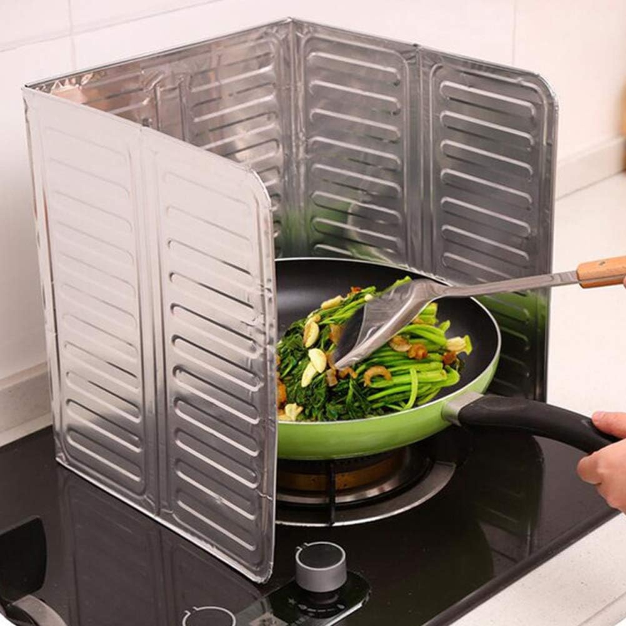 3-Sided Oil Proof Aluminum Foil Splatter Guard | Foldable Heat Insulation for Kitchen Stove | Silver - Image 3