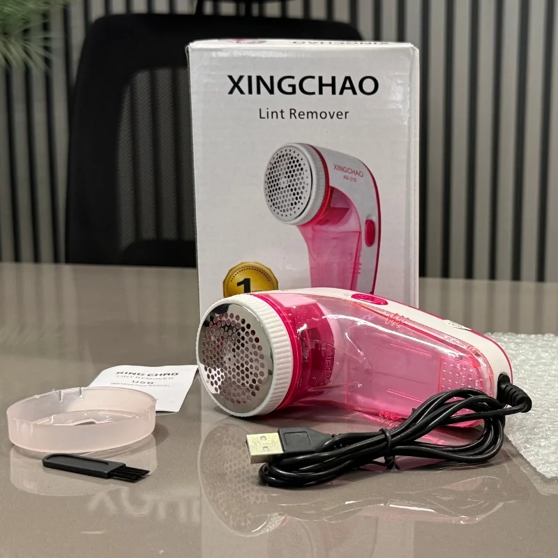 XINGCHAO Lint Remover AD-218 Pink White Portable Fabric Shaver USB Rechargeable with 3 Steel Blades - Image 3