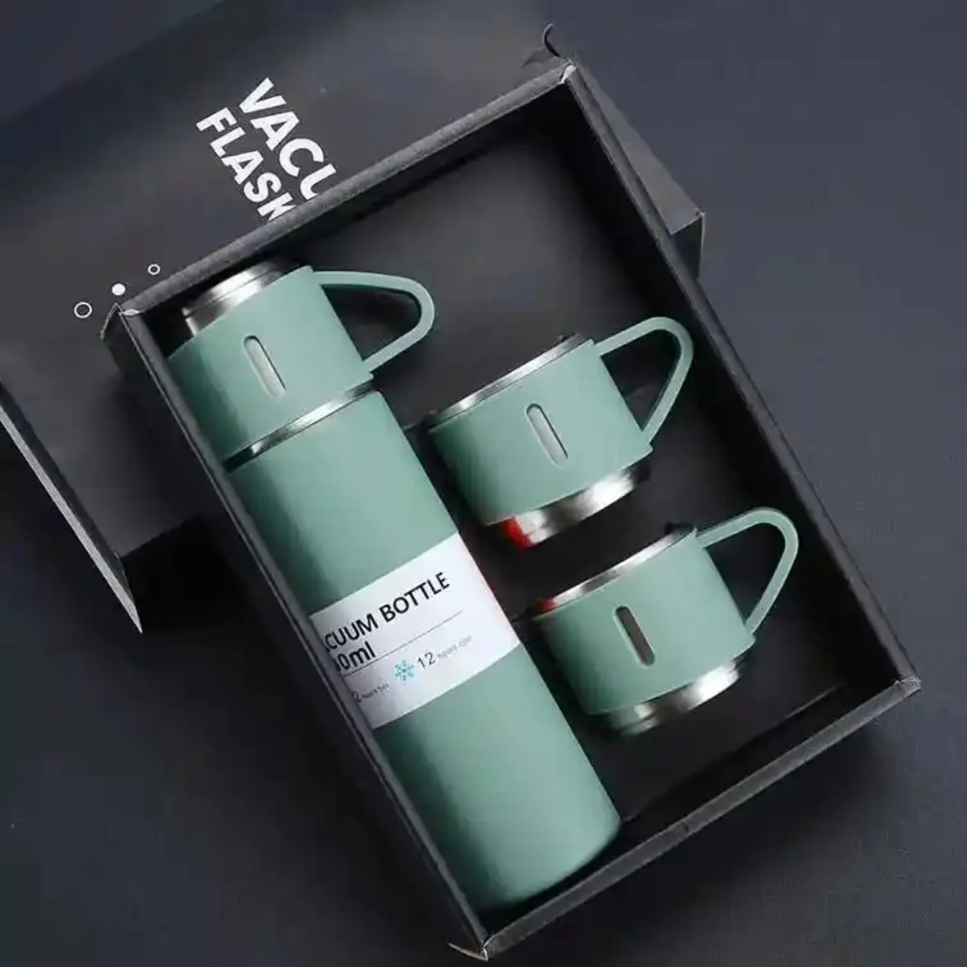 3 Cup 500ML Double-Layer Stainless Steel Vacuum Flask Set | Hot & Cold | Travel Thermos - Image 4