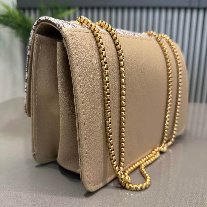 Beige | Dior Oblique Canvas & Leather Flap Clutch | Luxury Designer Handbag for Women - Image 3