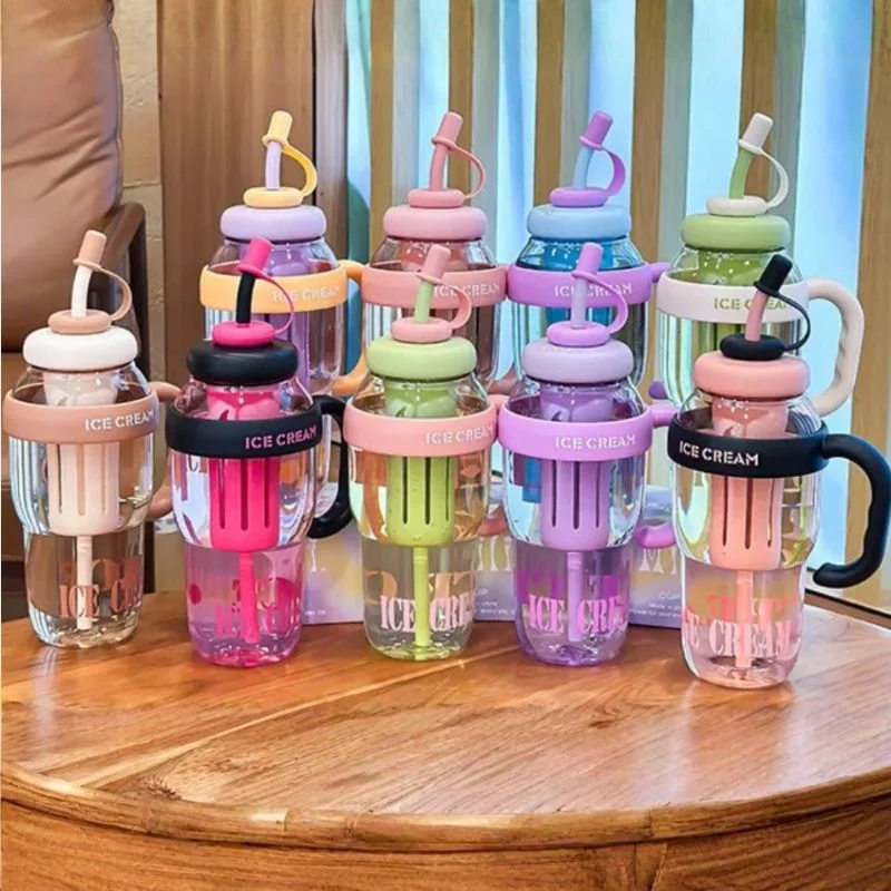 Ice Cream Water Bottle with Straw & Tea Infuser | 1400ml | | Large Capacity Gym & Summer Drink Bottle | Random color - Image 3