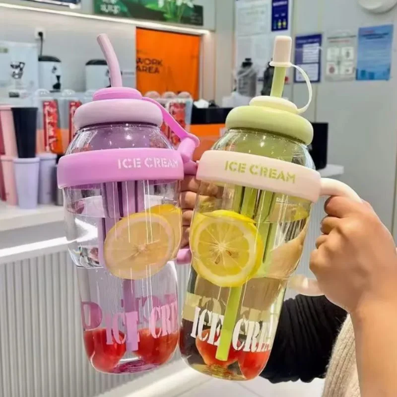 Ice Cream Water Bottle with Straw & Tea Infuser | 1400ml | | Large Capacity Gym & Summer Drink Bottle | Random color - Image 4