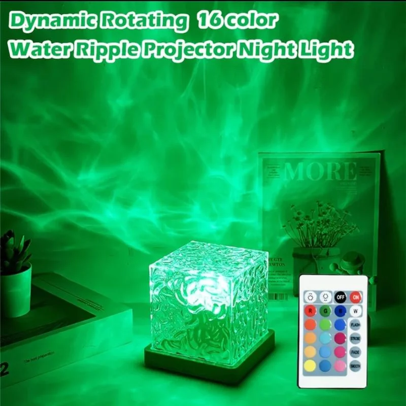 16 Colors Crystal Cube Ambient Light | RGB Water Ripple Lamp Projector with Remote Control | Dynamic Underwater Effect Mood Light for Bedroom, Living Room & Home Decor - Image 5