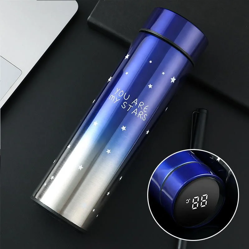 LED Temperature Display Water Bottle Stars Design | Smart Stainless Steel Vacuum 500ml Flask | Random Color - Image 3