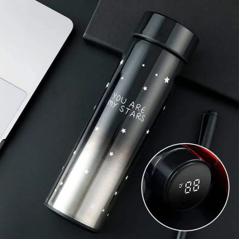 LED Temperature Display Water Bottle Stars Design | Smart Stainless Steel Vacuum 500ml Flask | Random Color - Image 5