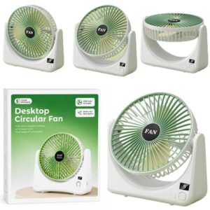 Circular Rechargeable Desktop Fan | Model QL-01 | 3 Speed Personal Cooling Fan | Quiet Air Circulator for Home, Office & Travel | Random Color
