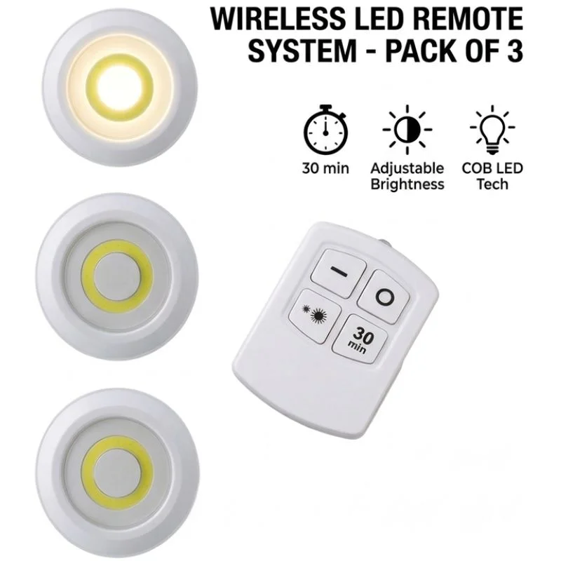Pack of 3 LED Remote Control Tap Lights | Self-Adhesive Cabinet, Wardrobe & Kitchen Lights - Image 3