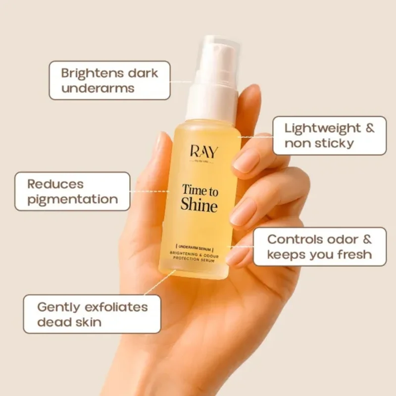 Ray Time To Shine Underarm Serum | Brightening Underarm Serum with Niacinamide, Alpha Arbutin & Hyaluronic Acid | Lightweight Daily Care | 30ml - Image 5
