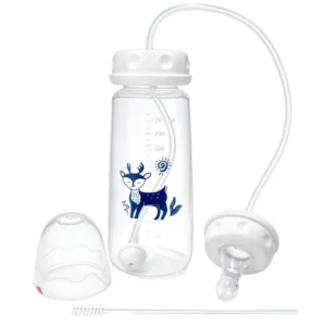 Hands-Free Baby Feeding Bottle  | BPA-Free Anti-Colic Baby Milk Bottle with Silicone Straw | Leak-Proof Standard Neck Bottle |240ML