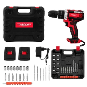 TOP ROCKET Cordless Rechargeable Drill Machine Kit | 48V Double Batteries | 3-in-1 Drill, Screwdriver & Impact Driver | Variable Speed Power Tool Set with Carry Case